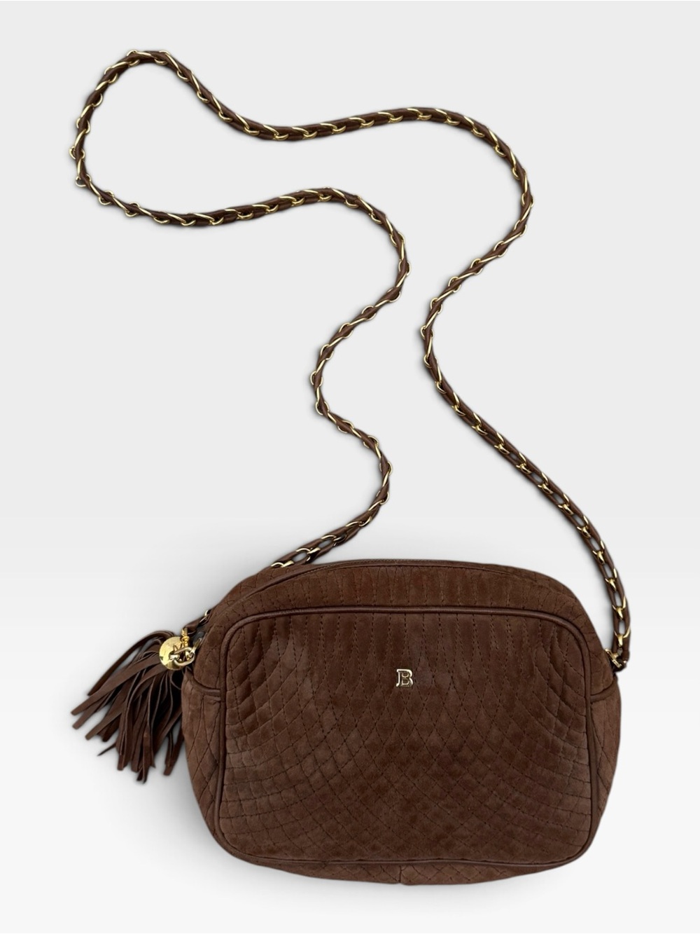 VTG Bally Brown Quilted Suede Chain Strap Crossbody Bag